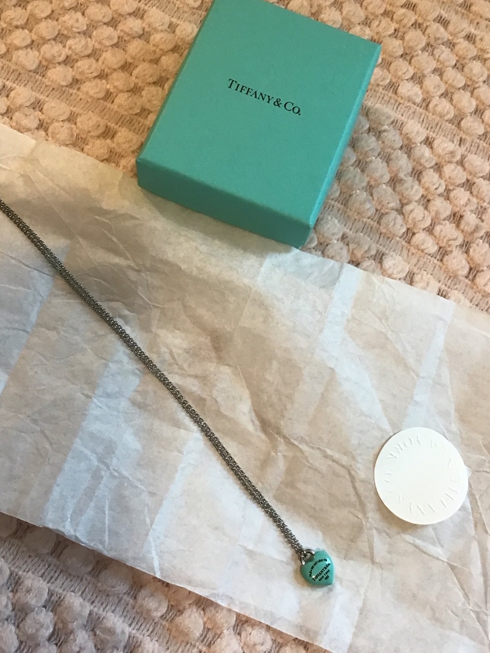 Tiffany & Co. Silver Chain with Robin's Egg Blue Heart Pendant